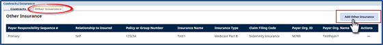Patient Contracts/Insurance Page: Other Insurance Tab